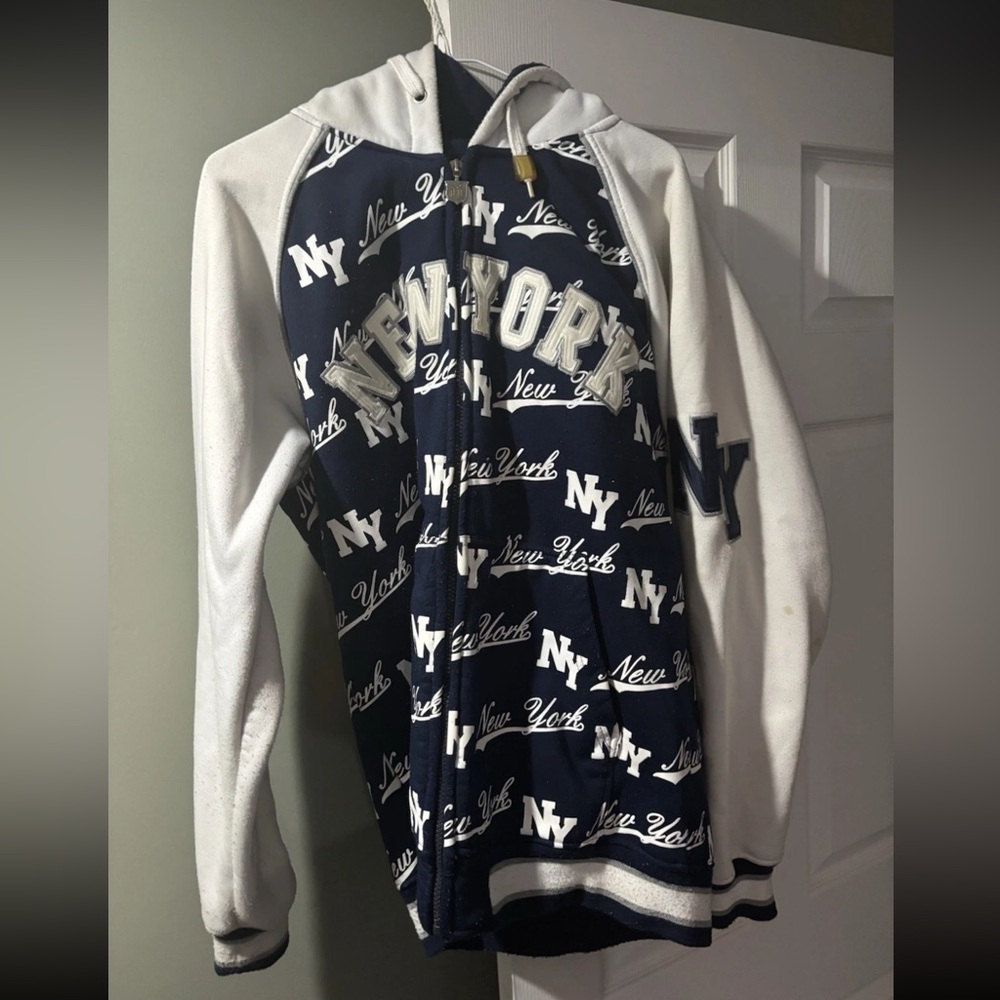 Men’s Vintage NYC Hoodie Medium Blue White Streetwear Hip-hop Pre-Owned